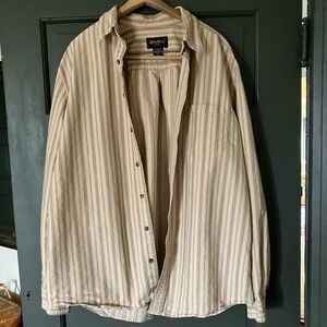 Eddie Bauer Men's Beige Striped Button Down Cotton Shirt